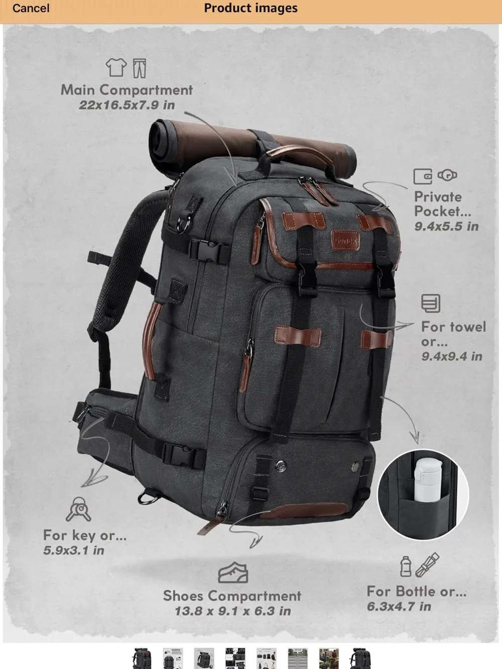 Gonex spacious charcoal